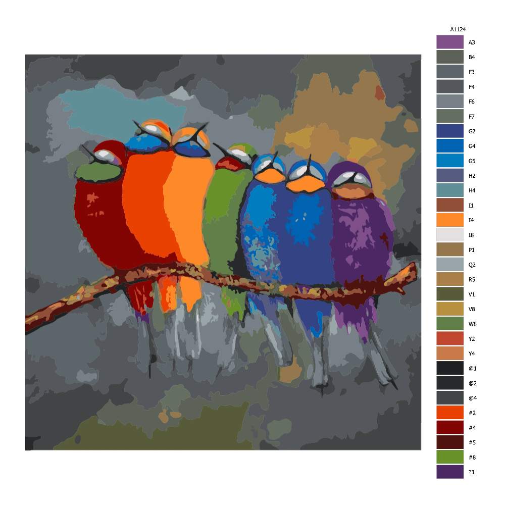Návod pro malování podle čísel Ptáci v barvách