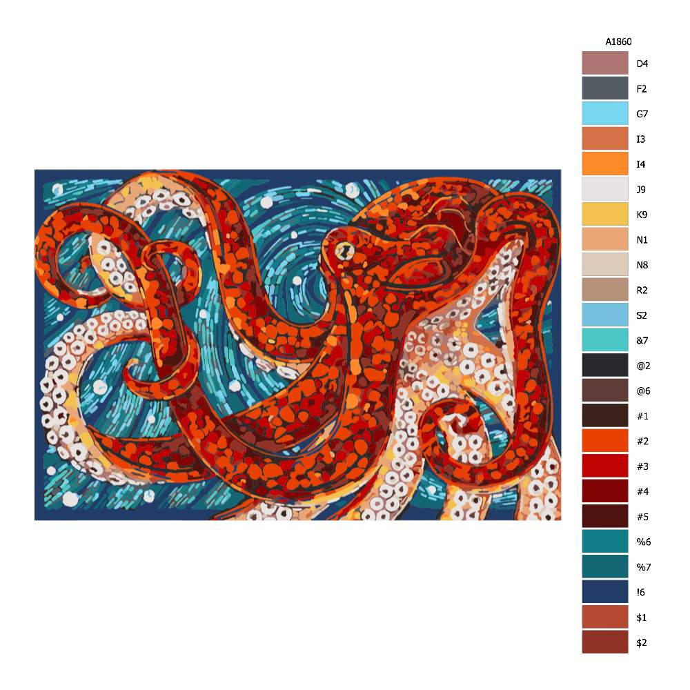 Návod pro malování podle čísel Chobotnice v mozaice