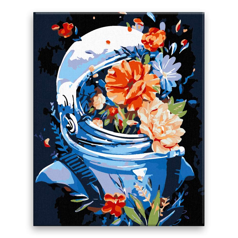 Malování podle čísel Kosmonaut plný květů
