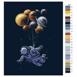 Pokyny na maľovanie podľa čísel Astronout a balonky