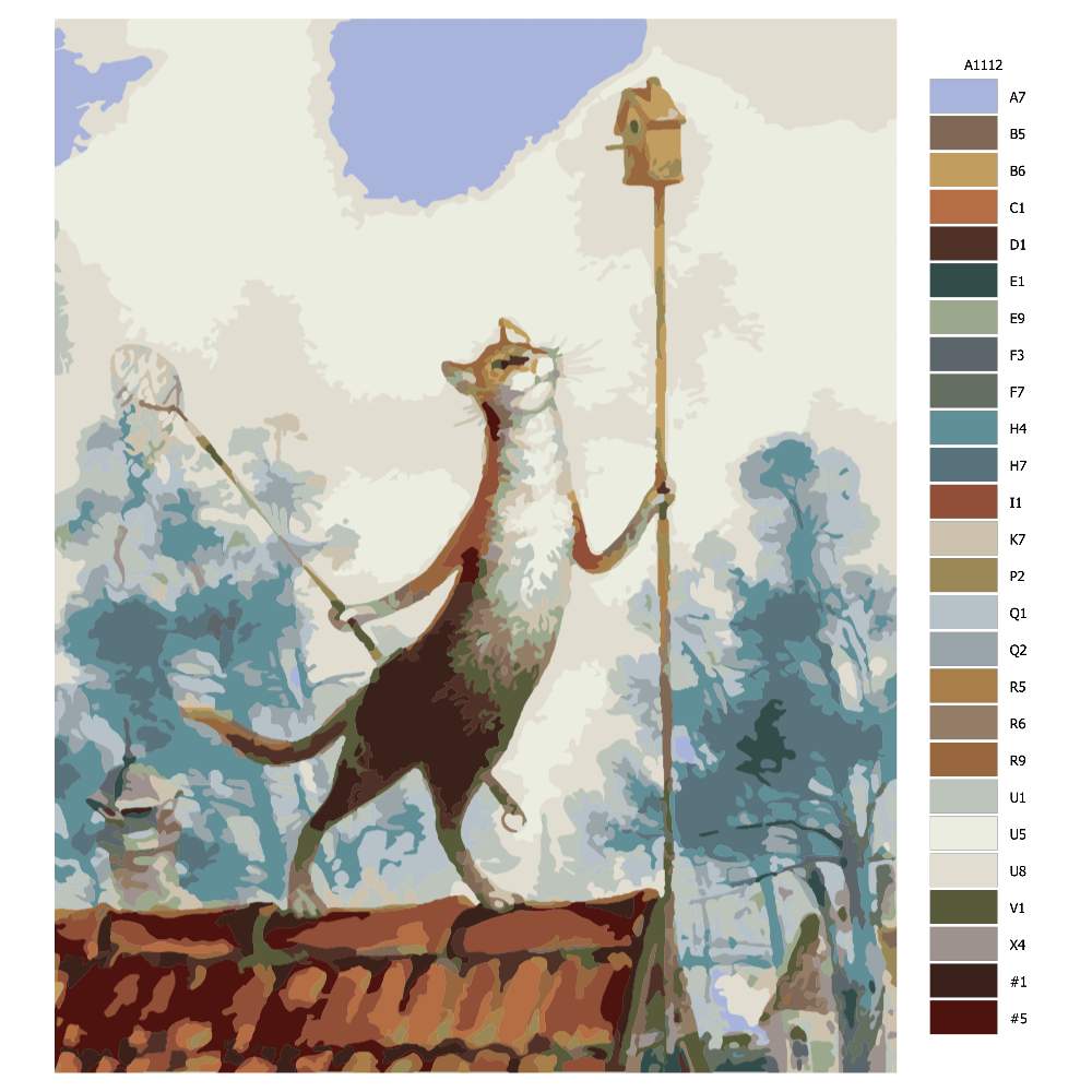 Pokyny na maľovanie podľa čísel Kočka loví ptáky