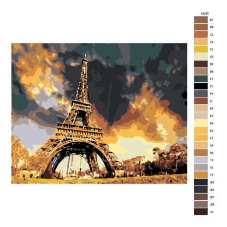 Pokyny na maľovanie podľa čísel Eiffel Tower pod mrakem