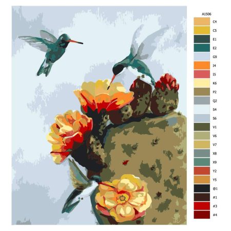 Pokyny na maľovanie podľa čísel Kolibříci a kaktus