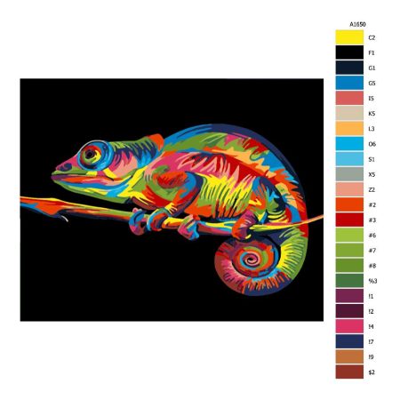 Pokyny na maľovanie podľa čísel Chameleon v barvách