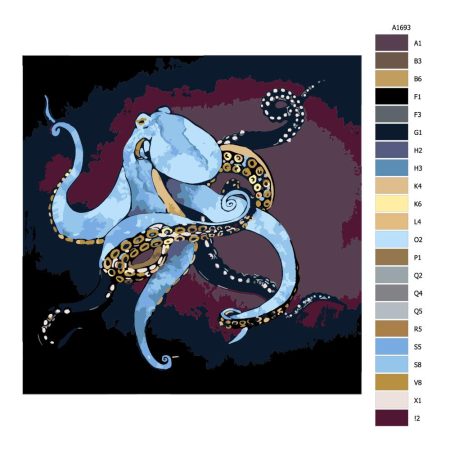 Pokyny na maľovanie podľa čísel Modrá chobotnice