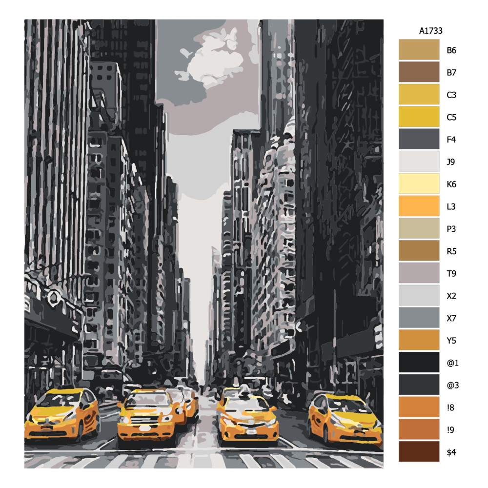 Pokyny na maľovanie podľa čísel Taxíky v New Yorku