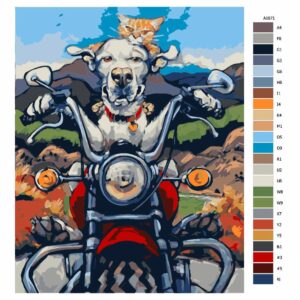 Pokyny na maľovanie podľa čísel Pes s kočkou na motorce