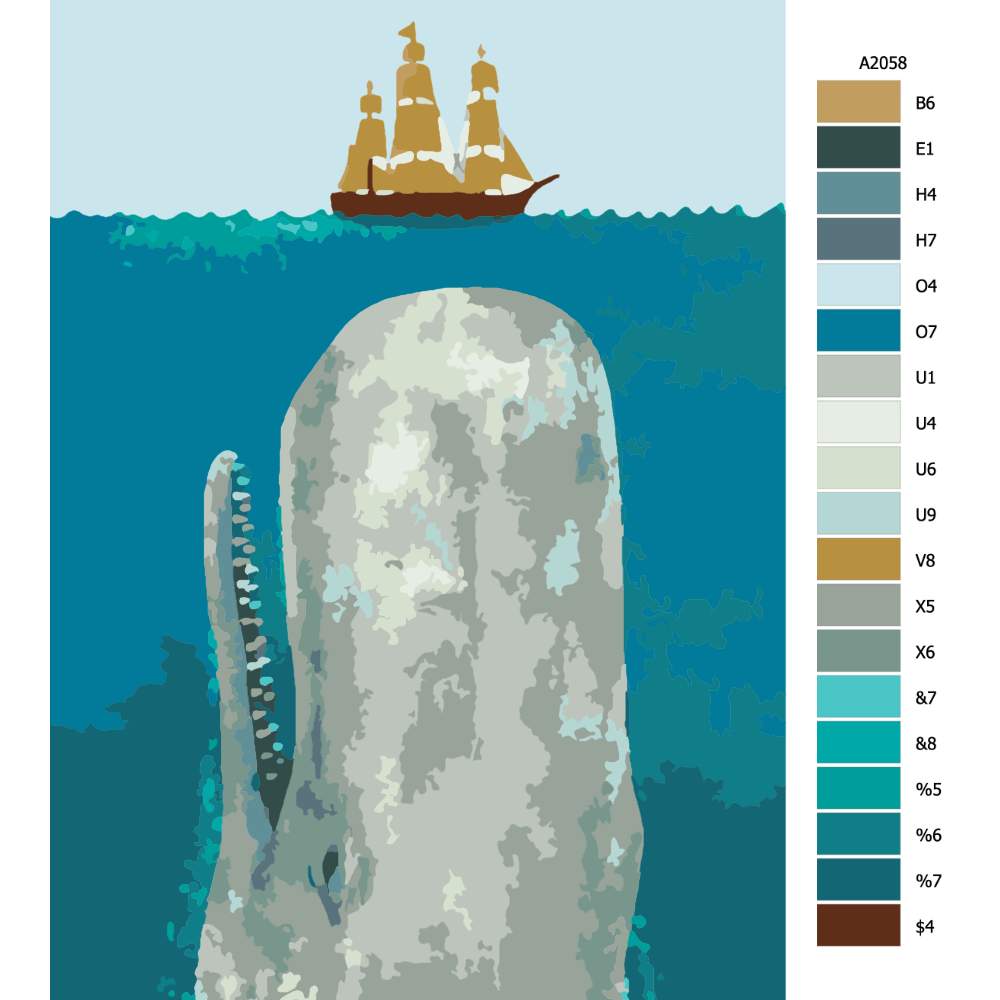 Pokyny na maľovanie podľa čísel Velryba a loď