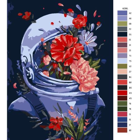 Pokyny na maľovanie podľa čísel Astronaut s kvetinou