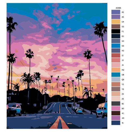 Pokyny na maľovanie podľa čísel Západ slunce nad Kalifonií