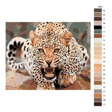 Pokyny na maľovanie podľa čísel Rozzuřený leopard