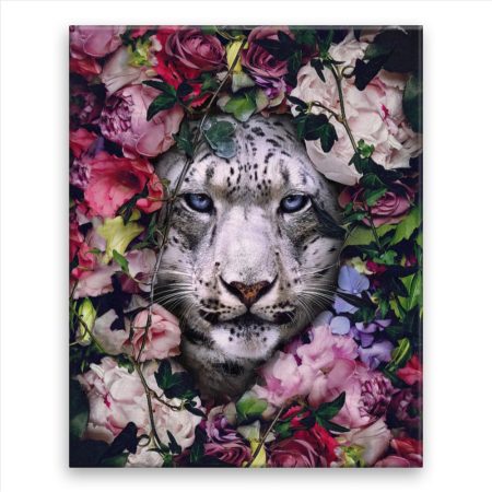 Fotoobraz na plátne Bílý tygr v květinách