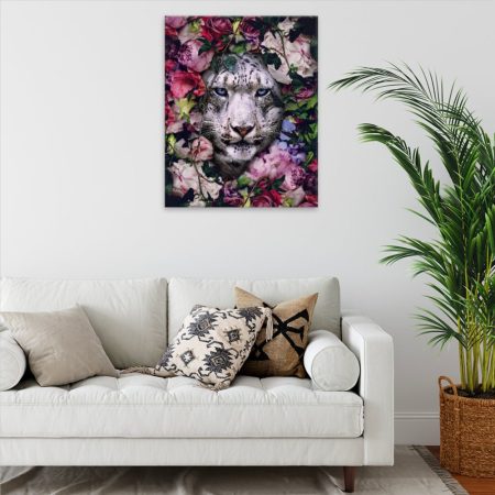 Obraz na plátne Bílý tygr v květinách