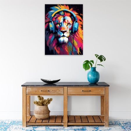 Obraz na plátne Lev se sluchátky